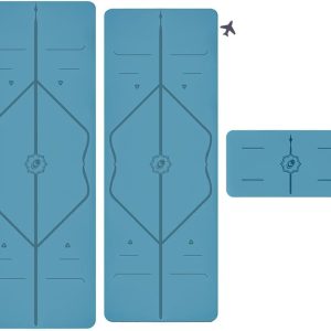 Yoga & Travel Mat & Yoga Pad Bundle Pack – Patented Alignment System, Eco-Friendly, Non-Slip , Made with Natural Rubber, Thick, Sweat Resistant, Comfortable - Blue/Blue/Blue