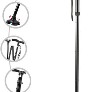 Folding Cane with Led Light, Adjustable Canes for Men and Women, Walking Stick for Elderly with Cushion Handle and Pivoting Quad Ba for Hiking Mountain Climbing Backpacker…