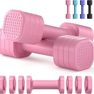 Adjustable Dumbbell Set of 2, 4 in 1 Free Weights Dumbbells Set for Women, Hand Weights for Women at Home, Each 2lb 3lb 4lb 5lb with TPU Soft Rubber Handle for Home Gym Exercise Training
