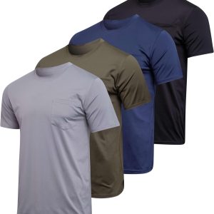4 Pack: Men Dry-Fit Short Sleeve Pocket Crew Performance Athletic T-Shirt (Available in Big & Tall)