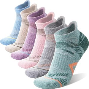 6 Pairs Wool Ankle Hiking Running Socks Compression Thick Cushion Breathable No Show Socks for Men Women